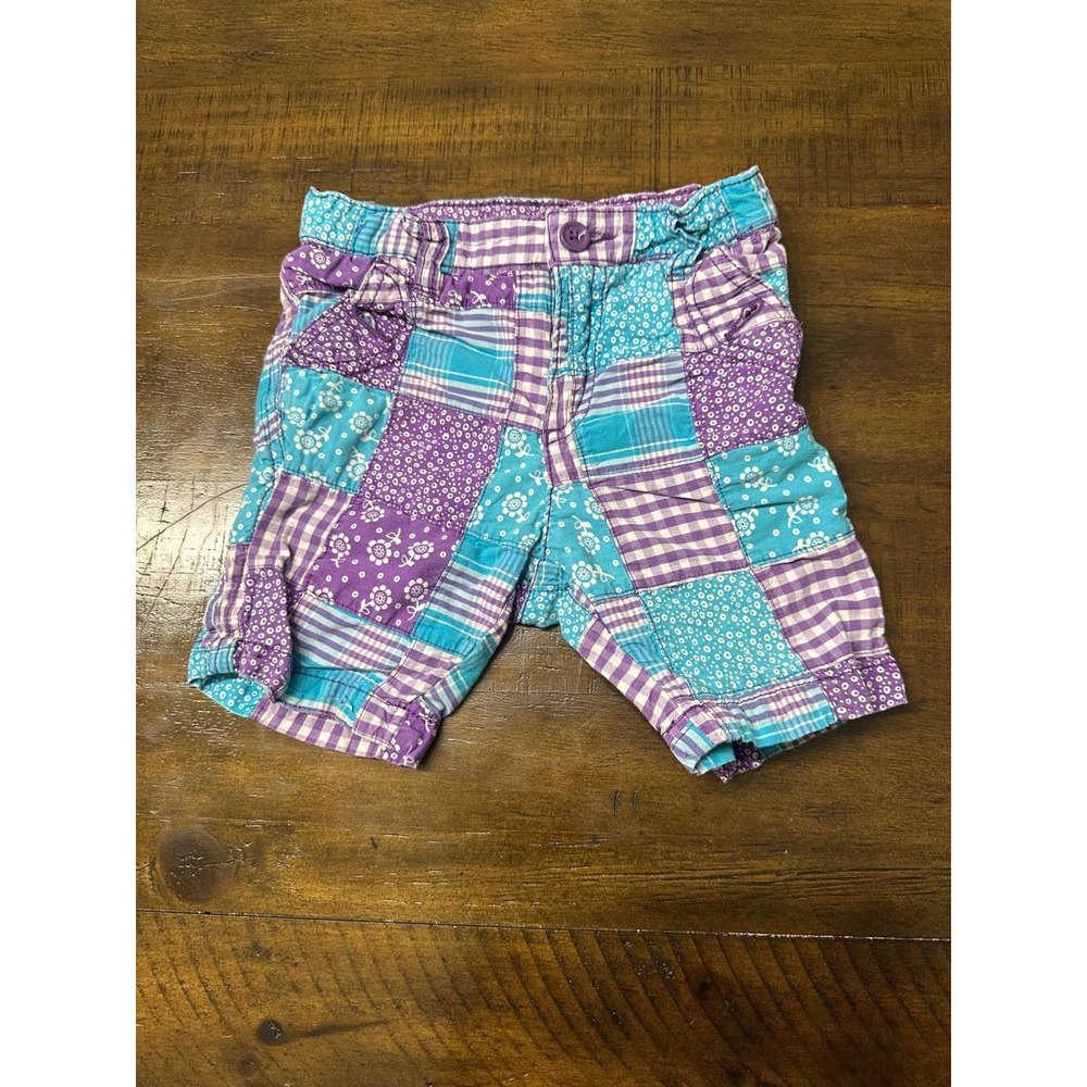 The Childrens Place Kids Patchwork Shorts Purple Teal Gingham Floral 3T